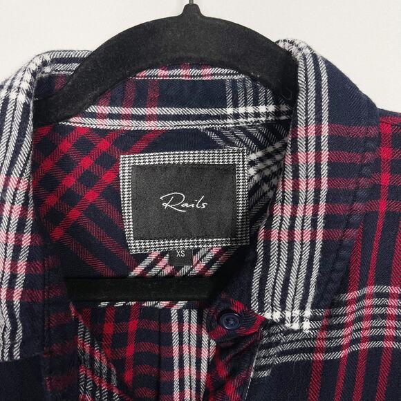 Rails XSmall XS Navy Blue Red White Hunter Plaid Long Sleeve Blouse Shirt Collar - Picture 3 of 11